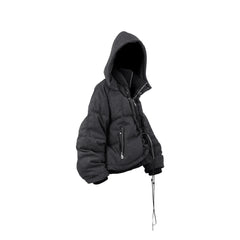 RELABEL Layered Detachable Hood Wool-Blend Puffer Jacket Gray