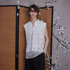 JIECHI Sequin Lace Sheer Layered Vest