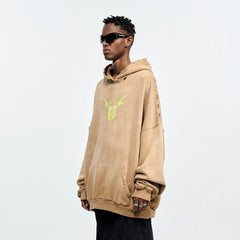 ULIPERY Distressed Gradient Oversized Hoodie Brown