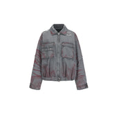 VANN VALRENCE Washed Distressed Multi-Pocket Utility Denim Jacket