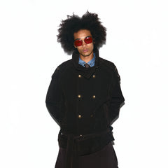 TRECLUB Velvet Double-Breasted Short Trench Jacket