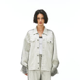 VANN VALRENCE Structured Panel Gradient Sleeve Washed Denim Jacket