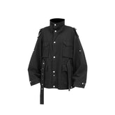 RELABEL Retro Multi-Pocket Snap-Hem Convertible Jacket Black