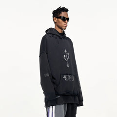 ULIPERY Distressed USB Graphic Hoodie