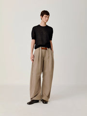 OPICLOTH Pleat Belted Curve Trousers