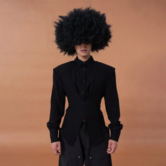 CLP Padded-Shoulder Tie-Waist Shirt