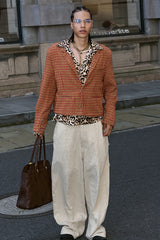 STEEPC Houndstooth Wool-Blend Stand-Collar Boxy Blazer