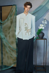 JIECHI Embroidery Horse Asymmetric Wrap Jacket
