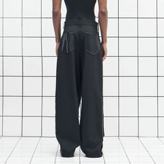 455EMBLE Side-Zip Asymmetrical PU-Pocket Pants