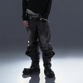 PCCVISION Washed Paneled Straight-Leg Denim