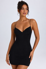 Strap-Detail Halterneck Mini Dress in Black