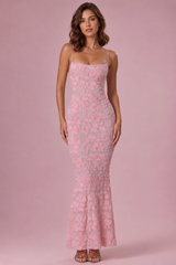 Embellished Square Neck Maxi Dress in Blush