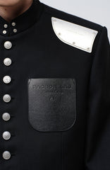 FACEONLAB Stand-Collar Metal-Shoulder Blazer Black