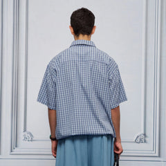 UNLIMITED MOTE Drawstring Hem Plaid Peter Pan Collar Half Shirt