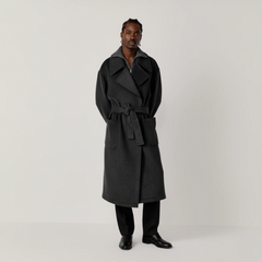 OPICLOTH Belted Wool-Blend Peak Lapel Overcoat