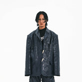 EMBRYO Crinkled Textured Faux Leather Blazer