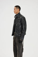 CATSSTAC Pebbled Faux Leather Multi-Zipper Biker Jacket