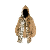 RELABEL Detachable Plush Scarf Hooded Suede Jacket Brown