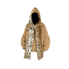 RELABEL Detachable Plush Scarf Hooded Suede Jacket Brown