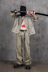 UNDERWATER Acid Wash Zipper Biker Jacket