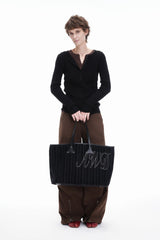 ARTIFICIAL WORLD Corduroy Leather-Panel Embroidered Tote Bag