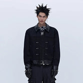 SAVAGEGROWTHWORLD Rivet Faux Leather Paneled Detroit Jacket