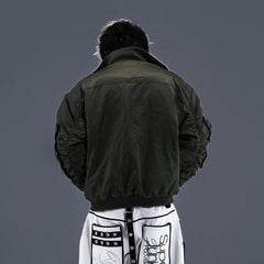 PCCVISION Tribal Embroidered Bomber Jacket Green