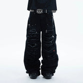 DND4DES Shredded Rivet-Paneled Baggy Jeans