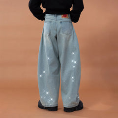 CLP Washed Diamond-Dusted Curved-Leg Jeans