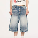 KREATE Retro Washed Button-Up Fuji-San Denim Shorts