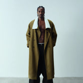 KADAKADA Double-Breasted Contrast Fuzzy Collar Overcoat