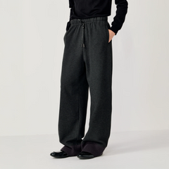 OPICLOTH Ribbed-Hem Drawstring Knit Trousers