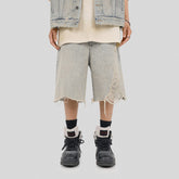 UNDERWATER Raw Edge Washed Denim Shorts