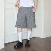 SOURPLUM Retro Gingham Spliced Oversized Shorts