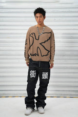 VINKID Street Kanji Graphic Panel Raw Jeans