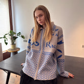 MIICHOUS Racer Geometric Jacquard Zip-Up Cardigan