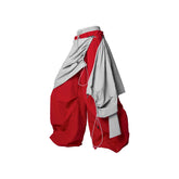 RELABEL Drawstring Layered Double-Waistband Parachute Pants Red