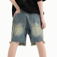 ERROR CODE ROBOT Washed Fringe Multi-Pocket Denim Shorts