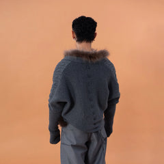 CLP Faux-Fur Trim Cable-Knit Cropped Cardigan