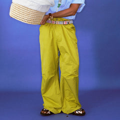 TRECLUB Drawcord Hem Wide-Leg Parachute Pants