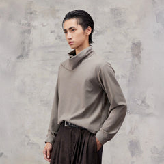 ALVNG AR ANTS Asymmetric Scarf-Neck High-Collar Pullover