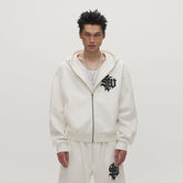 SAVAGEGROWTHWORLD Gothic Lettering Embroidered Zip-Up Hoodie