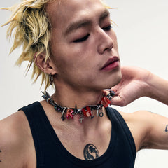 NUNKNOTX Bubble Letter Spiked Choker