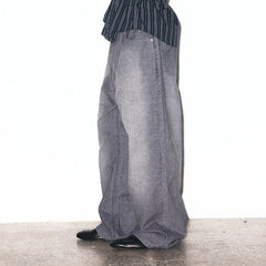 TRECLUB Washed Striped Straight-Leg Jeans