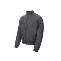 CATSSTAC Wave-Knit Stand-Collar Zip-Up Sweater