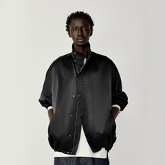 OPICLOTH Satin Batwing Drawstring Oversized Jacket