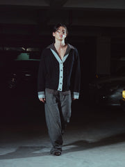 RICHILL Contrast Trim Cable Knit Cardigan