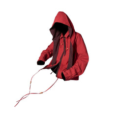 RELABEL Detachable Hood Beaded Ruched Shirt Red