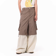 OIPWORD Detachable Plaid Multi-Pocket Wide-Leg Cargo