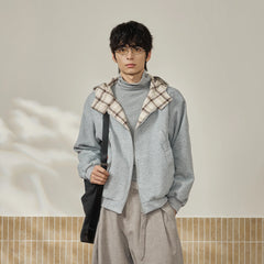 MOITIEDEPETALE Reversible Plaid Liner Hooded Jacket